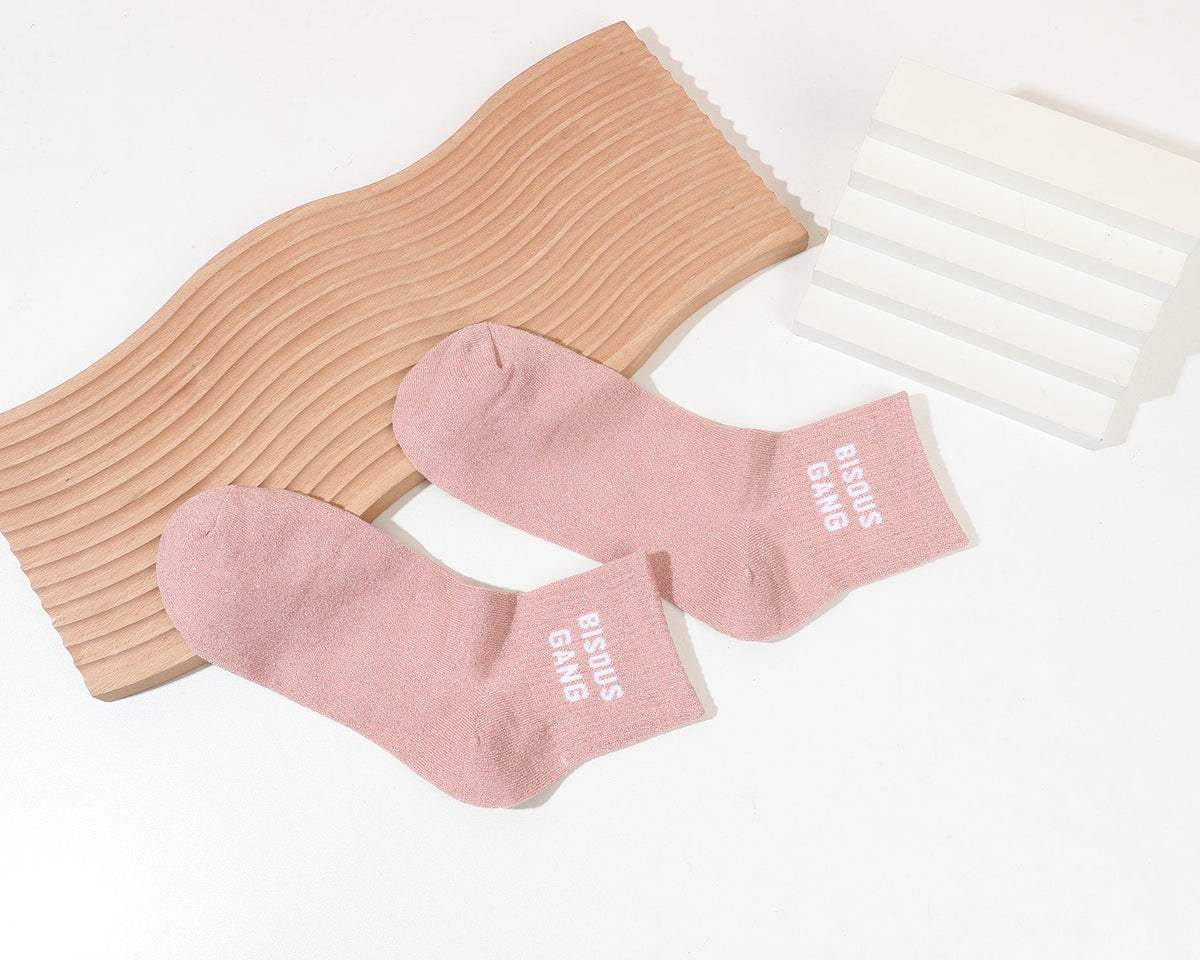 Chaussettes paillettes mi hautes à messages - Bisous gang